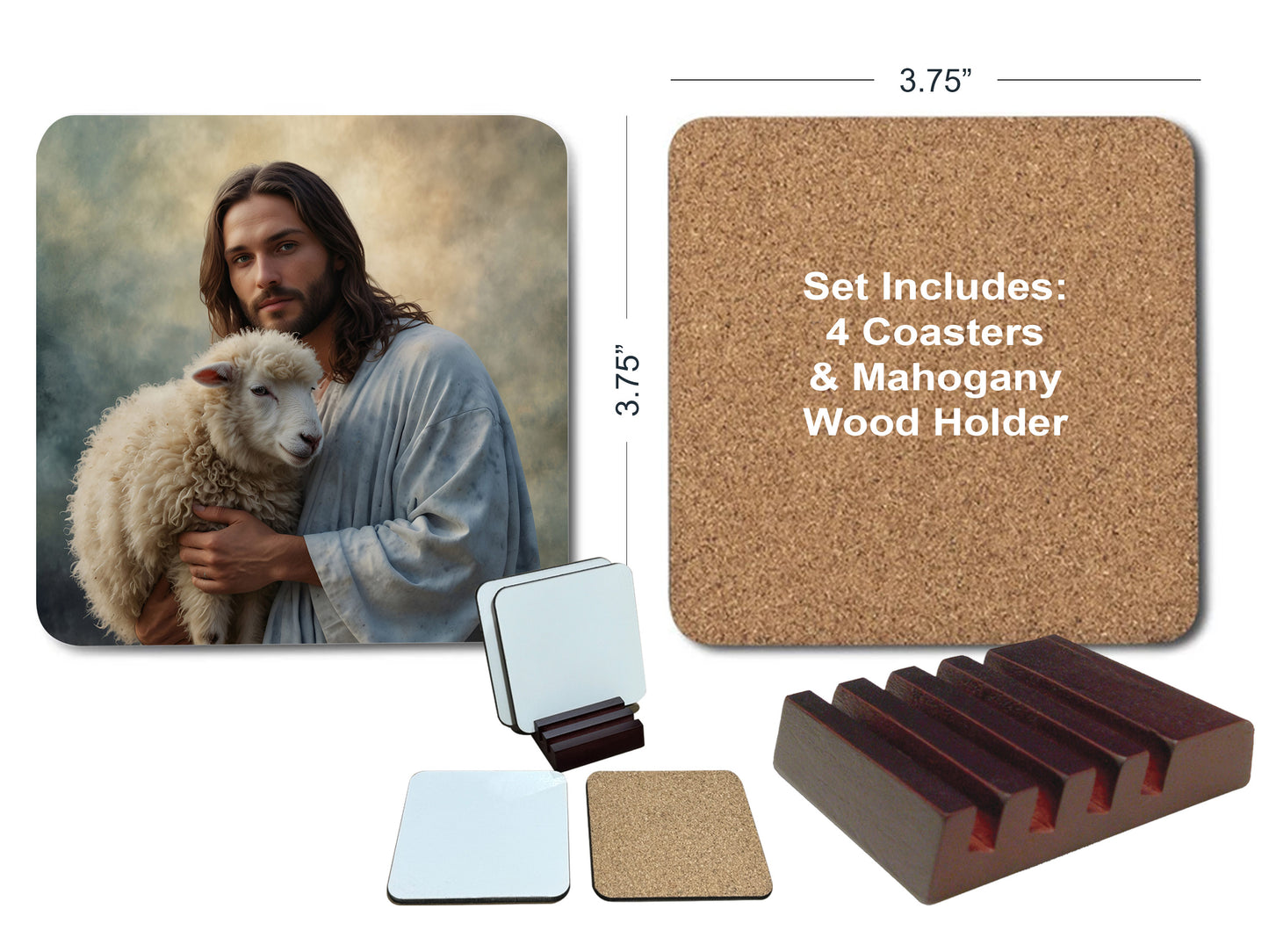 Bible Verse Coasters - Jesus Holding Sheep