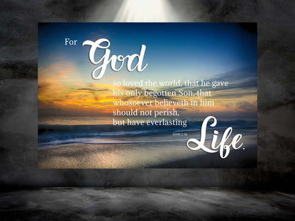 Bible Verse Wall Art - John 3:16 Cross at the Beach