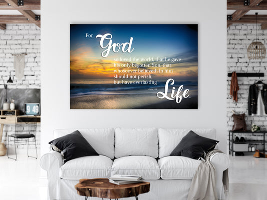 Bible Verse Wall Art - John 3:16 Cross at the Beach