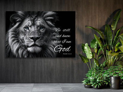 Bible Verse Wall Art - Lion Head - Be Still and Know I am God Psalm 46:10