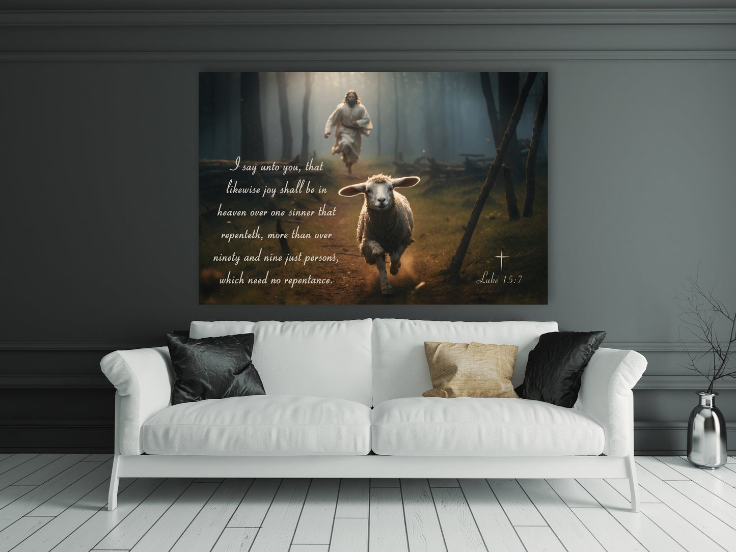 Bible Verse Wall Art - Luke 15:7 - Jesus Chasing Lamb