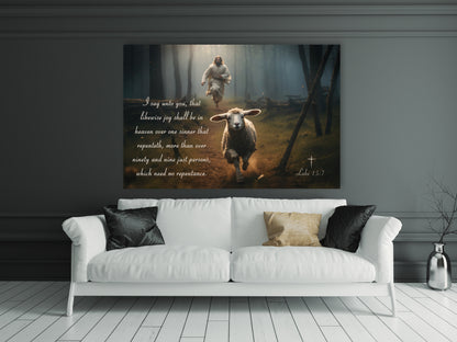 Bible Verse Wall Art - Luke 15:7 - Jesus Chasing Lamb